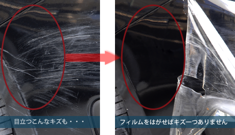 目立つこんなキズもフィルムをはがせばキズ一つありません